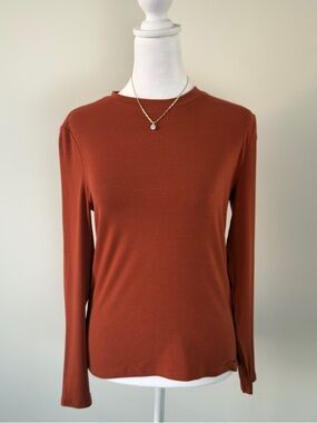 Rust Soft Knit Crewneck Long Sleeve Top Cashmere Feel Lightweight Sweater